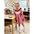 thumbnail image 5 of Cjfdfy Kids Toddler Baby Girls Back to School Dress Pre Kindergarten Outfits Bbay Girls First Day of School Outfit Apple Embroidery Cute Bow Short Sleeve Plaid Dress Toddler Summer Fall Dress, 5 of 9