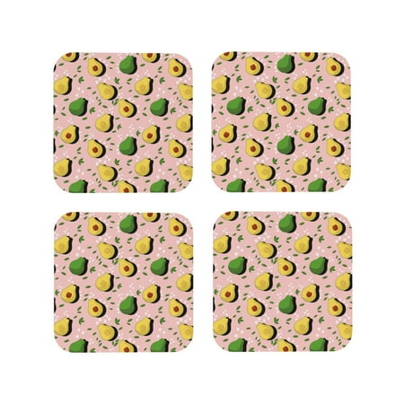 

Leather Coasters Set of 4 - Cool Avocado Pink Leaves Lightweight Non-Slip Drink Coasters for Desk Anti-Scalding Desk Cup Coasters for Office Table Decor Square
