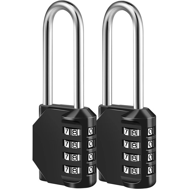 XL- Juego de 2, candado de combinación negro, candado de combinación de 4 dígitos para casillero deportivo escolar, cerca, caja de herramientas, estuche, almacenamiento de gabinete con cerrojo
