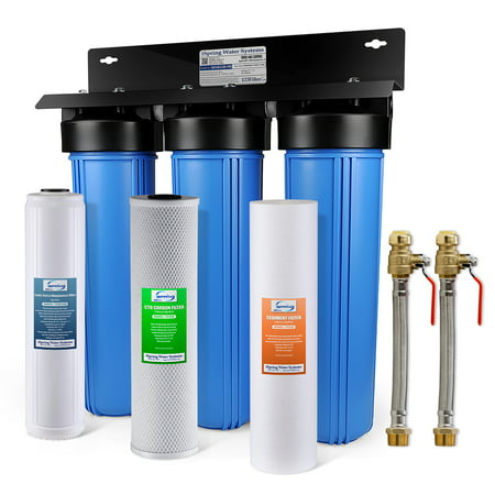 iSpring WGB32B-PB 3-Stage Whole House Water Filtration System w/ 20-Inch Big Blue Sediment, Carbon Block, and Lead & Iron Reducing (Best Whole House Filter System)