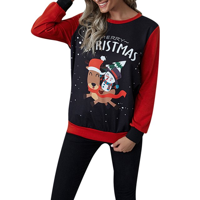 DYMADE Chandail en Molleton de Noël Laid à Manches Longues pour Femmes Blouse de Noël