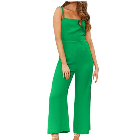 up to 60% off Gifts Usmixi Jumpsuits for Women Dressy Fashion Slim Back Zipper Lightweight Strap Maxi Jumpsuits Overalls Summer Square Neck Sleeveless Solid Long Formal Rompers Green s