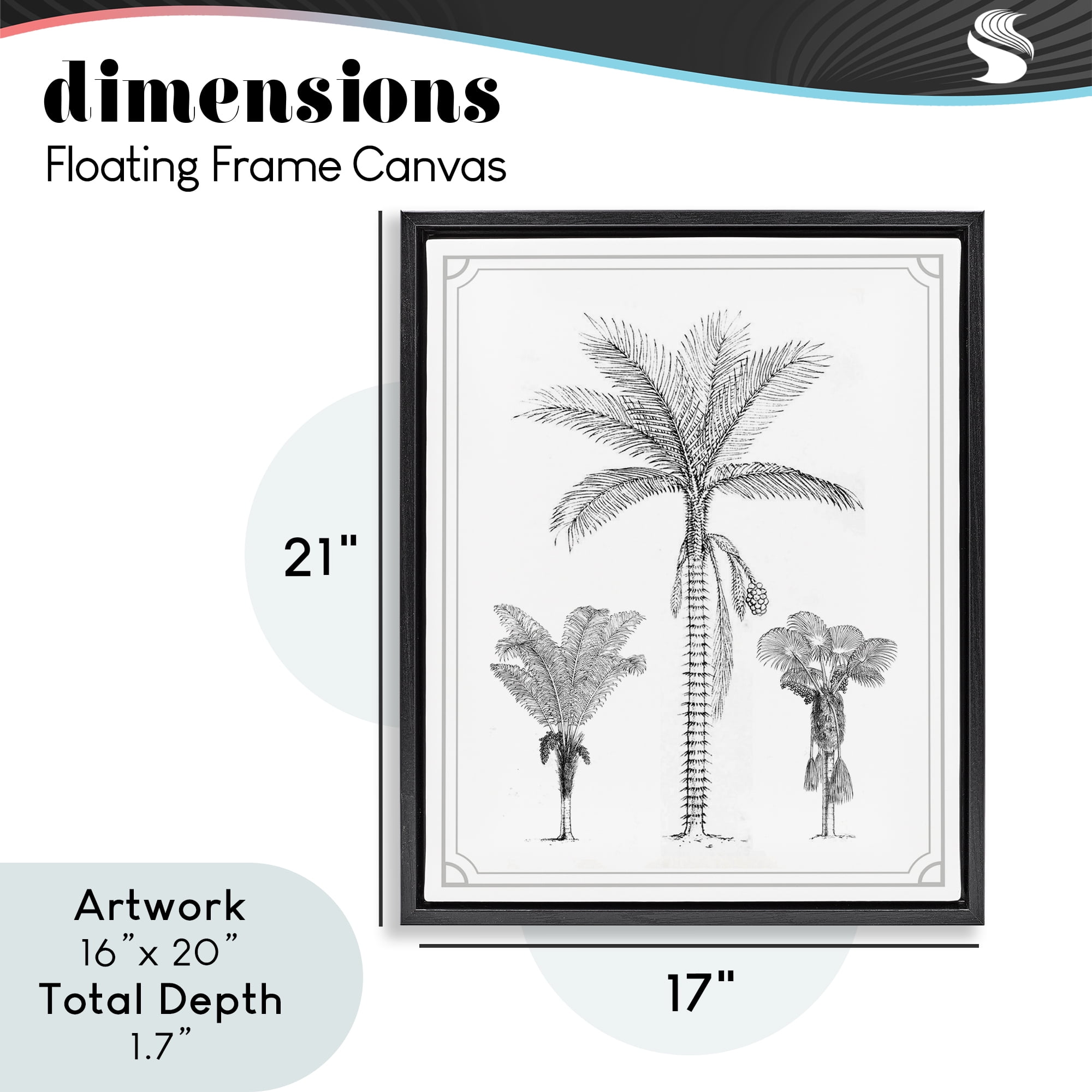 Palm Tree Trio Sketches Black Framed Floater Canvas Wall Art, design by Lettered and Lined