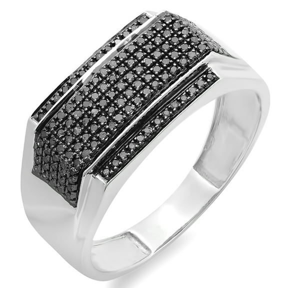 Dazzlingrock Collection 0.48 Carat (ctw) Sterling Silver Black Diamond Men's Flashy Hip Hop Pinky Ring 1/2 CT, Size 11