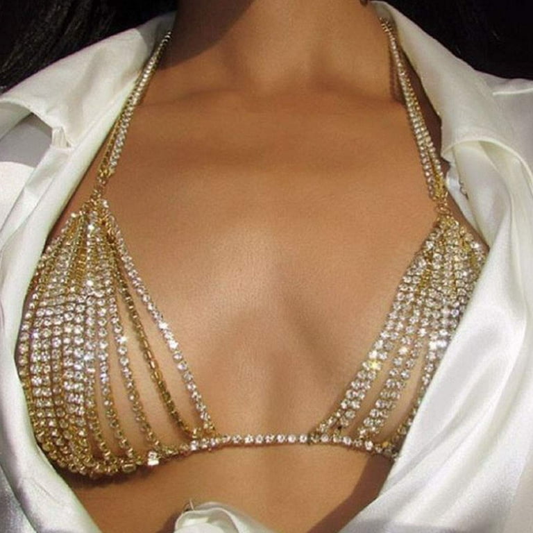 Crystal Bra Chains Rhinestone Bra Top Flower Chest Chain Silver Body Chain  Jewelry For Women And Girls