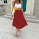 thumbnail image 2 of Gibobby faldas largas de mujer casuales Falda a media pierna con cintura elástica y estampado de lunares para mujer Falda de princesa hinchada(Vino， S), 2 of 5