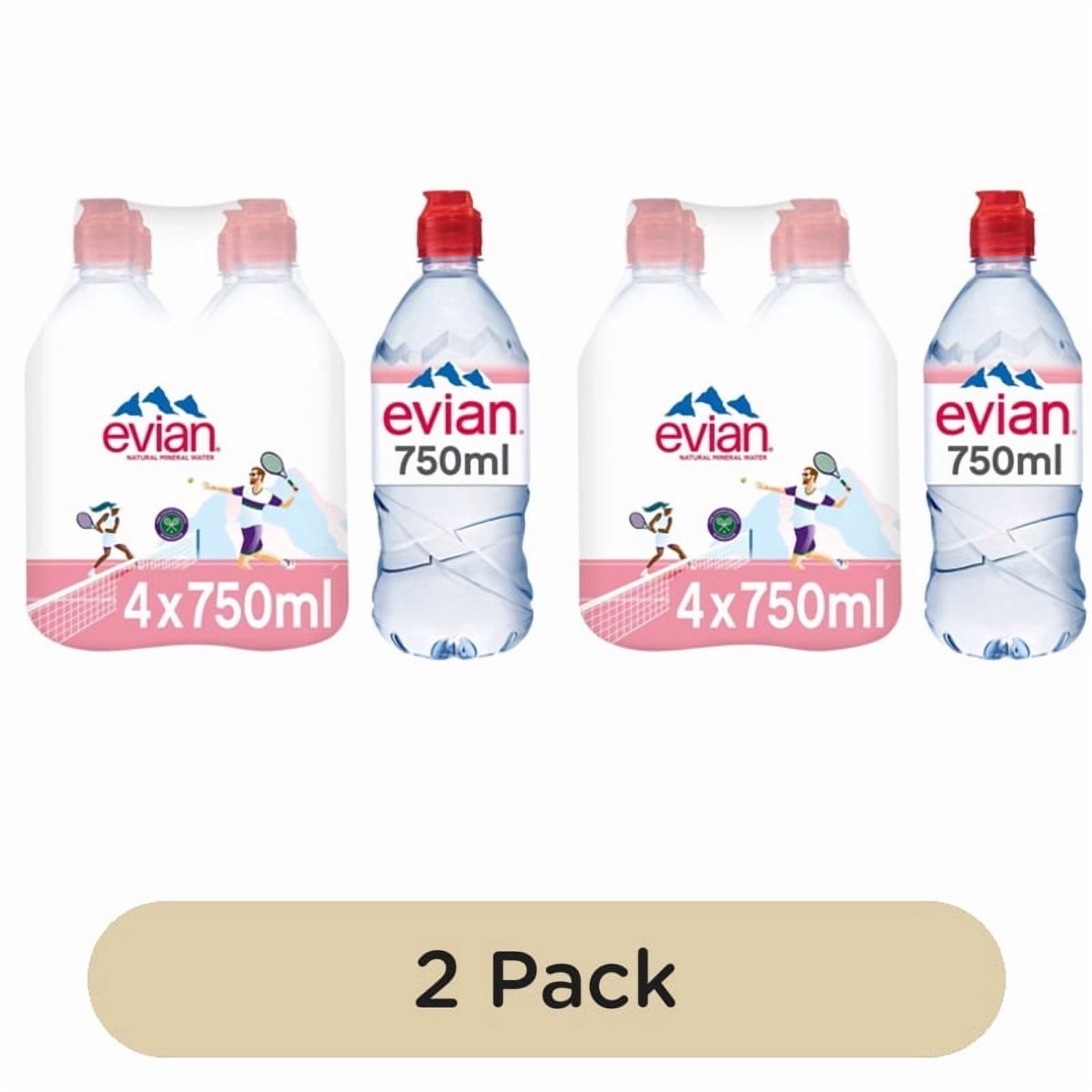 Evian Still Mineral Water Sports Cap 4 x 750ml, British Import (Pack of 2)
