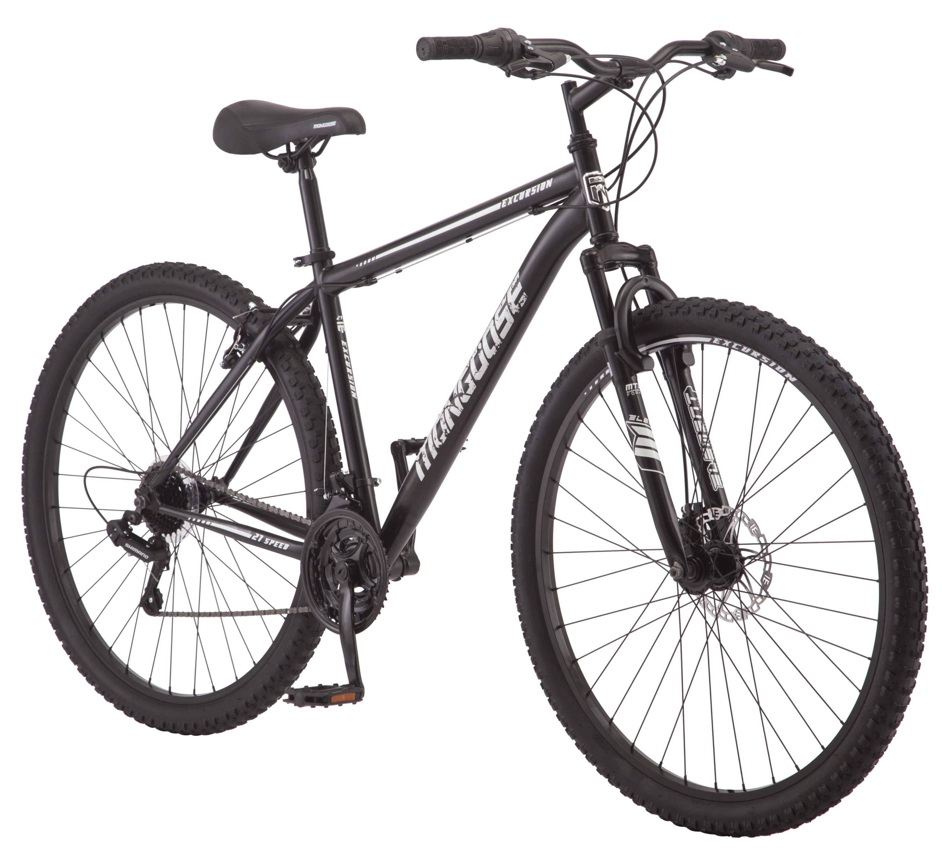 Mongoose Excursion mountain bike, 21 speeds, 29 inch wheels, mens