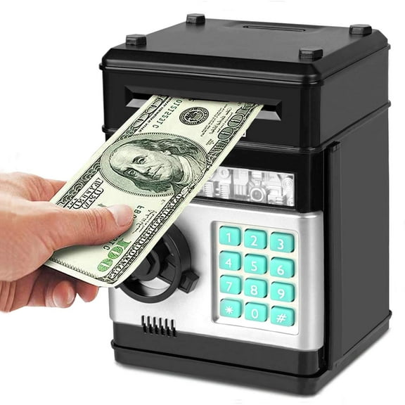 Piggy Bank for Kids Girls Boys, Large Electronic Money Saving Box with Password Code Lock and Auto Grab Bill Slot, Coin Bank for Kids for Real Money, Gifts Toys for 3-12 Years Old Girls, Black