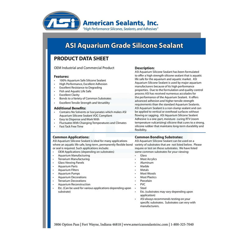 ASI Aquarium Silicone - American Sealants Inc. AQUARIUM SILICONE SEALANT