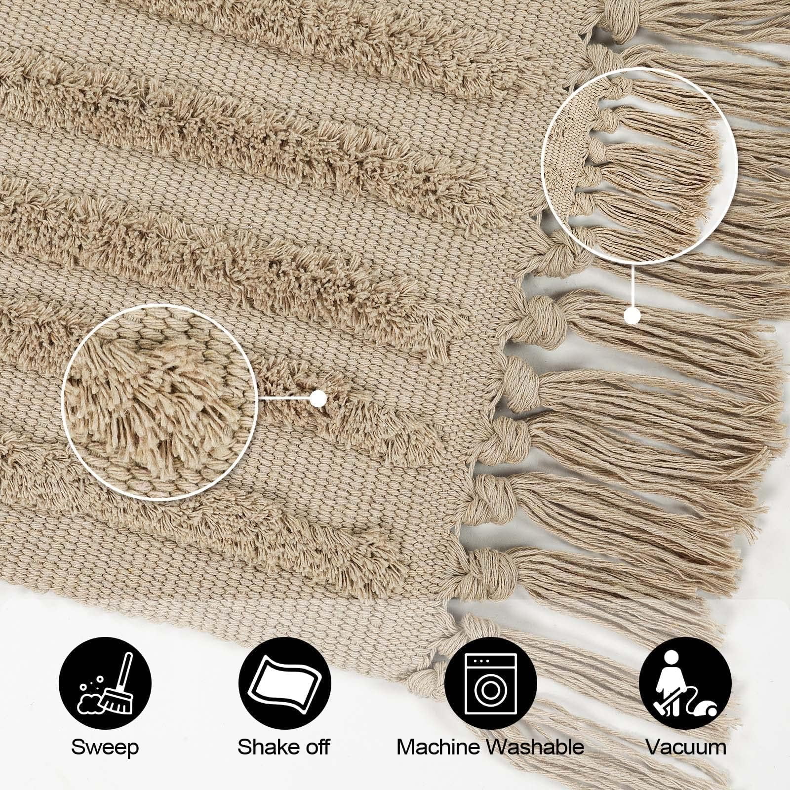SUNDEREY Modern Rainbow Area Rug,4'x6' Washable Bedroom Rugs,Boho Woven Floor Carpet With Tassel, Modern Farmhouse Tufted Rug For Living Dining Room Kitchen Entryway Bathroom,Khaki
