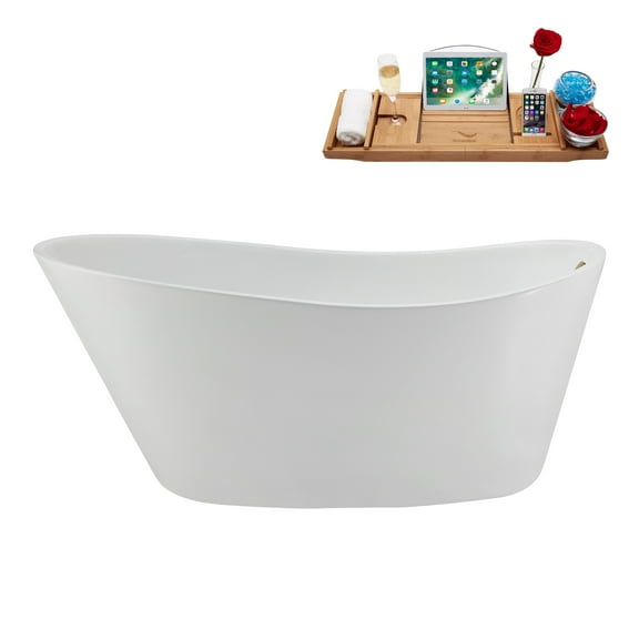 59" Streamline N5040BGM Soaking Freestanding Tub and Tray With Internal Drain in Brushed Gun Metal