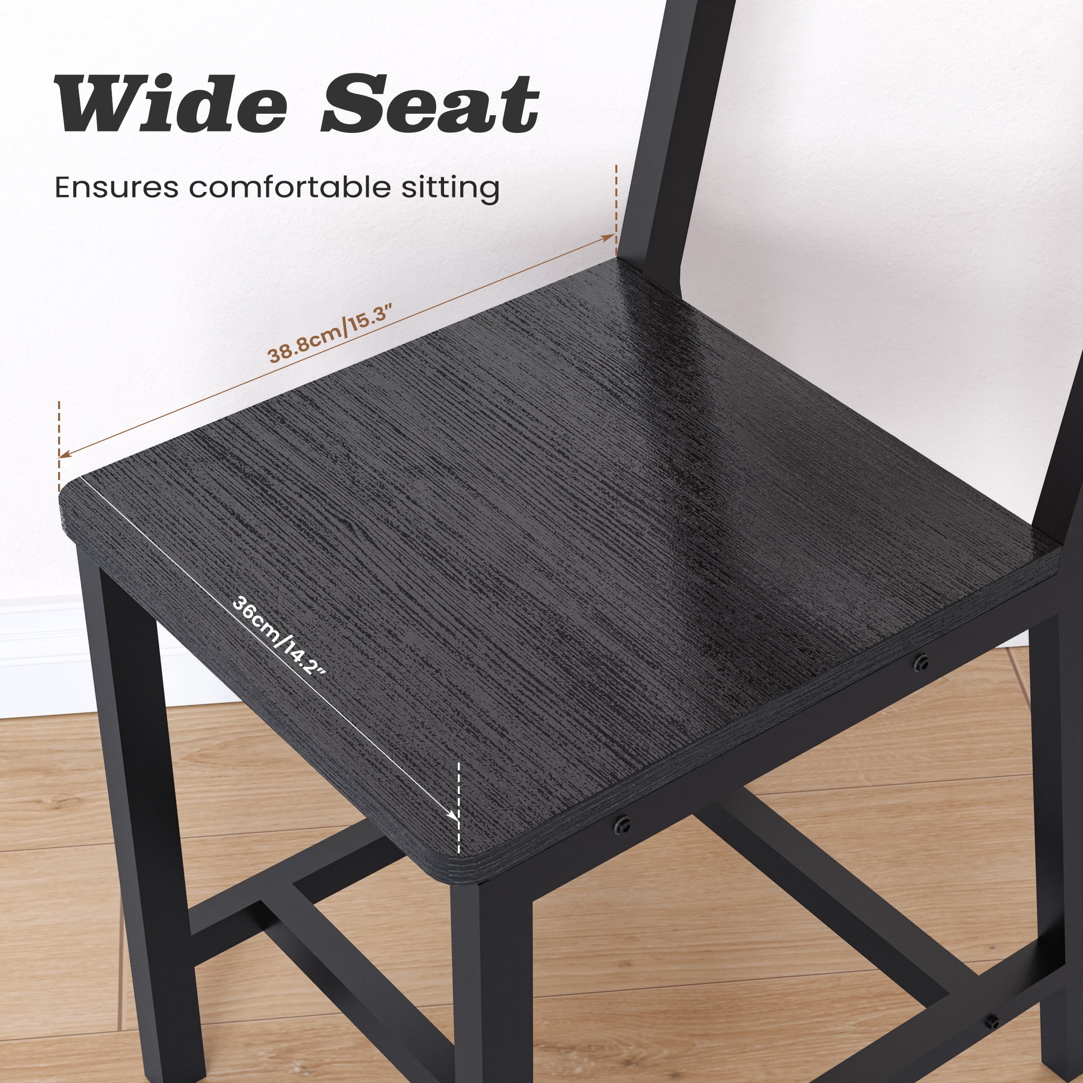 Gelloan Dining Chairs Set of 6, Rustic Wood Chairs with Metal Steel Frame, Comfortable Seat, Modern Farmhouse Chair for Kitchen, Bedroom, Living Room,Black