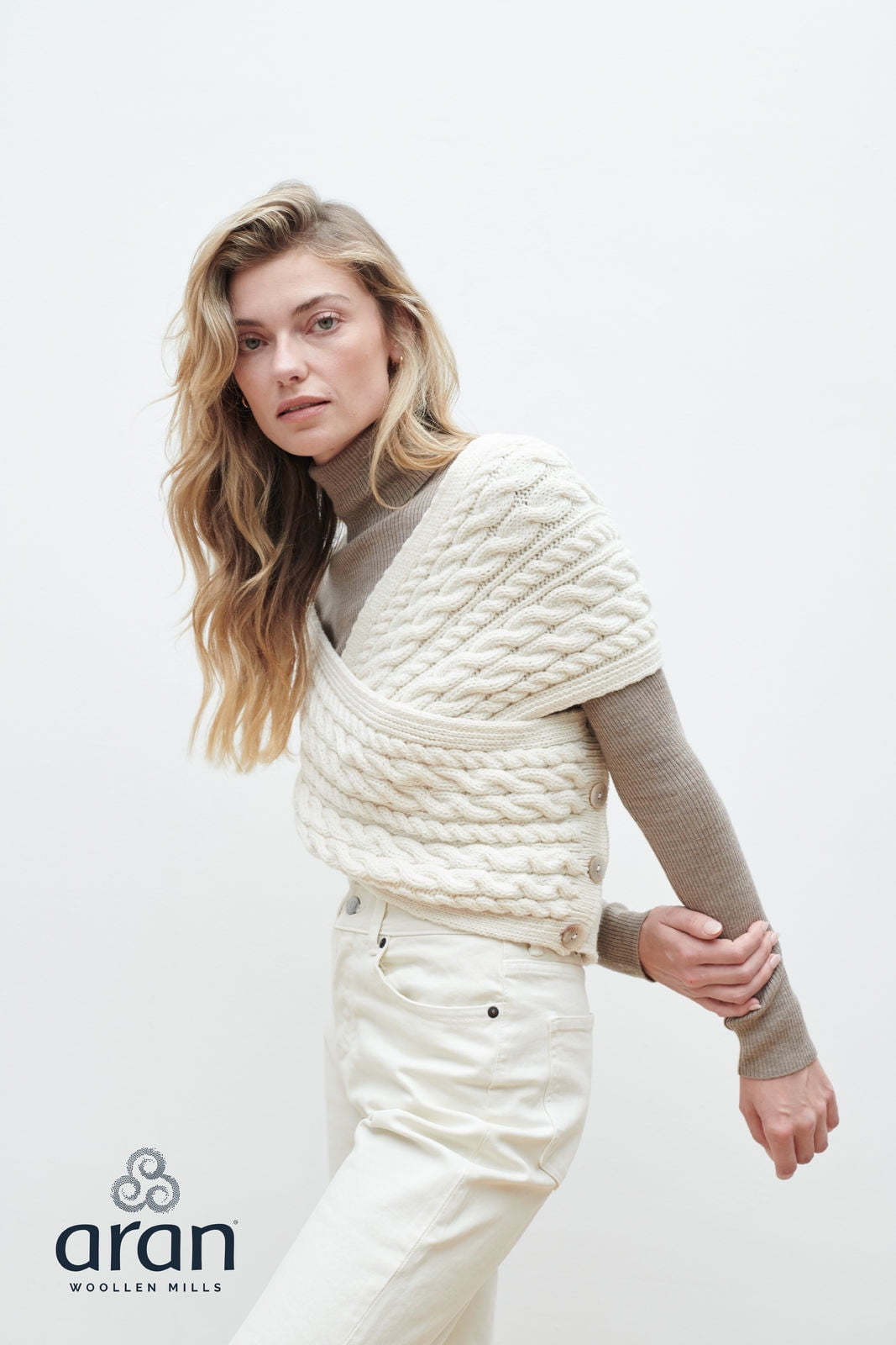 Aran Cable Knit Crossover Wrap 100 