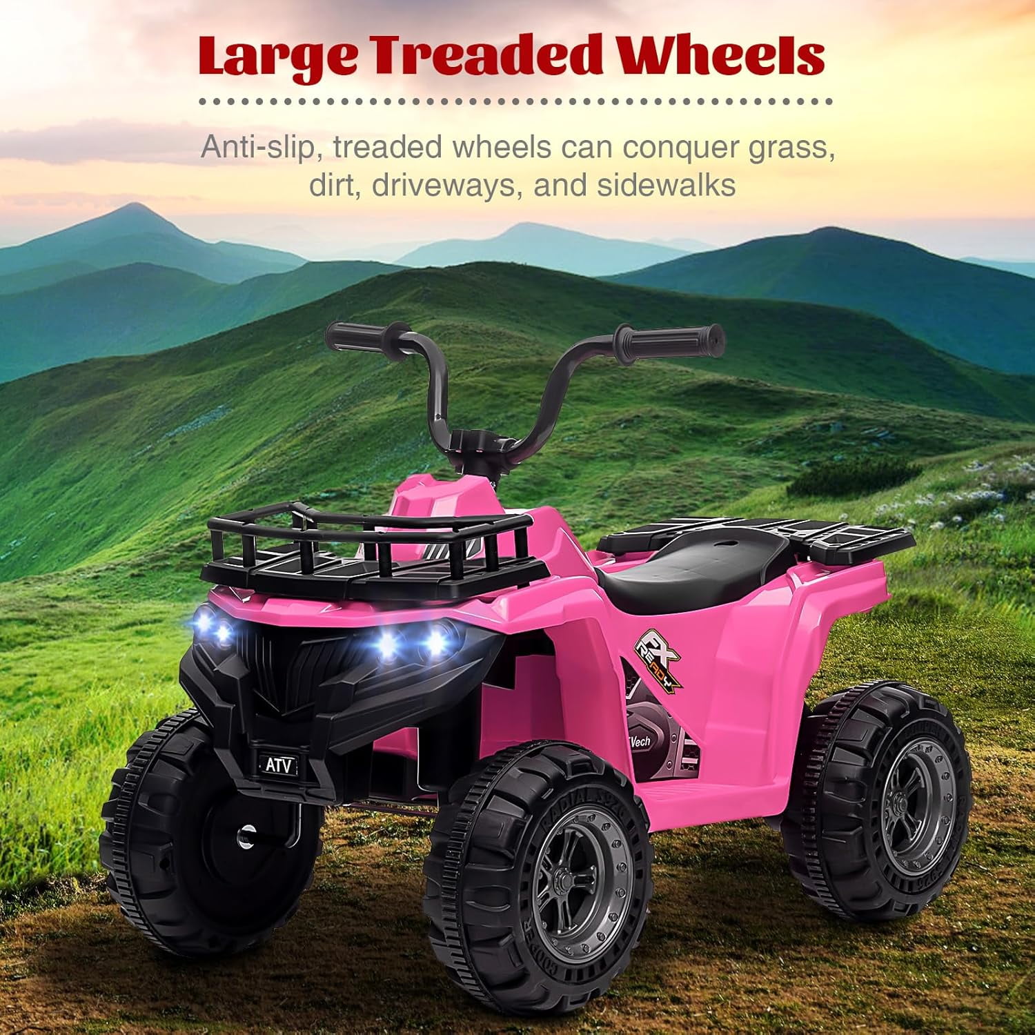 Trilenars 12V ATV Electric 4 Wheeler in Pink with LED Lights,Pink