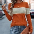 thumbnail image 4 of SMihono Womens Eyelet Kintted Sweater Tops Long Sleeve Color Block Pullover Crew Neck Slim Fit Flowy Casual Blouse Shirts Orange 4, 4 of 7