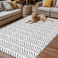 thumbnail image 2 of Fsddascl Black Striped Outdoor Rug for Patio/Deck/Porch, Non-Slip Large Area Rug 5 x 8 Ft, Modern Abstract Art Geometric Indoor Outdoor Rugs Washable Area Rugs, Reversible Camping Rug Carpet Runner, 2 of 5