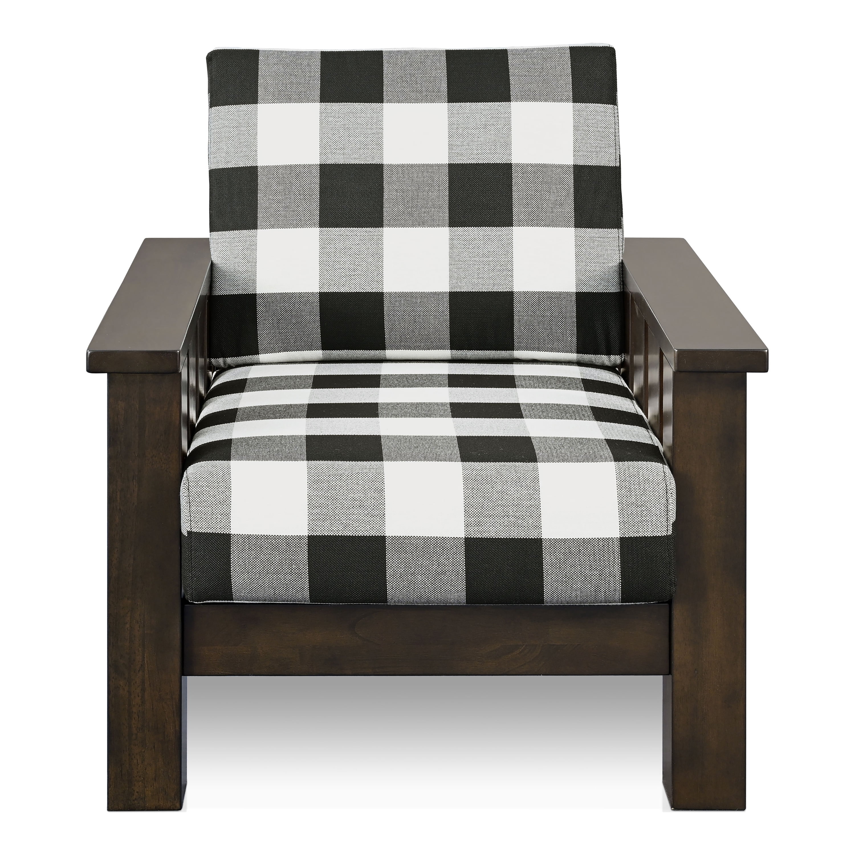 Furniture of America Moose Rustic Solid Wood Plaid Pattern Cushion Armchair, Dark Walnut