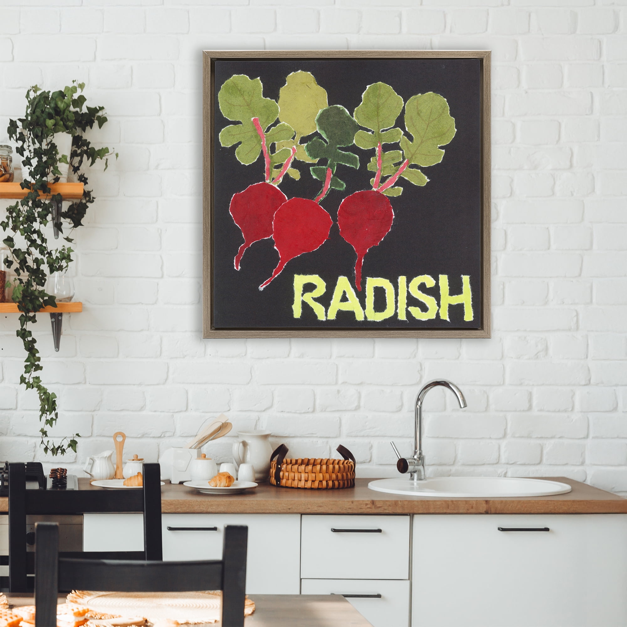 Stupell Industries Collaged Radish Vegetables Brown Framed Floater Canvas Wall Art, design by Nancy Overton