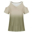 thumbnail image 3 of Cavosen T Shirts for Women Short Sleeve Summer Cold Shoulder Sleeve V-Neck Pullover Tees Gradient Ring Hole Tops Novelty Tunic Shirts T Shirt Blouses Casual Slim Fit Brown 2XL, 3 of 4