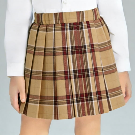 Cethrio Girls Pleated Skirts, Elastic Waist Casual Summer Mini Skirts School Uniform Skirts Khaki Size 10-12