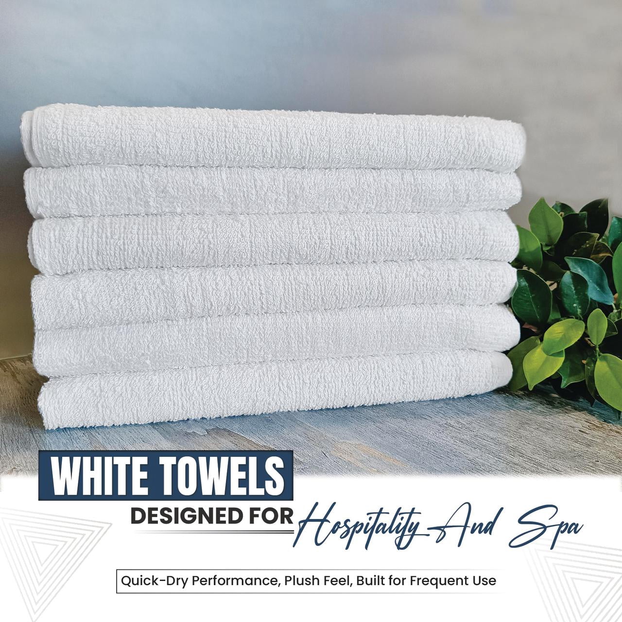 SupremePlus Lightweight Absorbent 24" x 48" Cotton Blend Bath Towels, White 6 Count