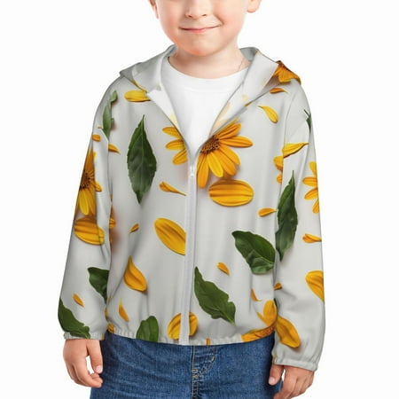 

Goofa Sunny Yellow SunFlower Printed Kids Zip-Up Hoodie Girls Boys UPF50+ Sun Protection Jacket Hooded Cooling Shirt-3 Years