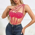 thumbnail image 5 of JGGSPWM Women's Pearl Embellished One Shoulder Sheer Corset Top Strapless Mesh Bustier Boned Back Crop Top Hot Pink XL, 5 of 8