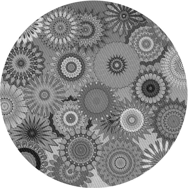 Ahgly Company Tapis d'Intérieur Rond Lavable en Machine Gris Transitionnel, 6 Pieds Rond