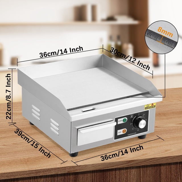 Kojooin 14 in Stainless Steel Electric Griddle, Countertop Grill with Adjustable Temperature Control for Indoor Cooking or Camping