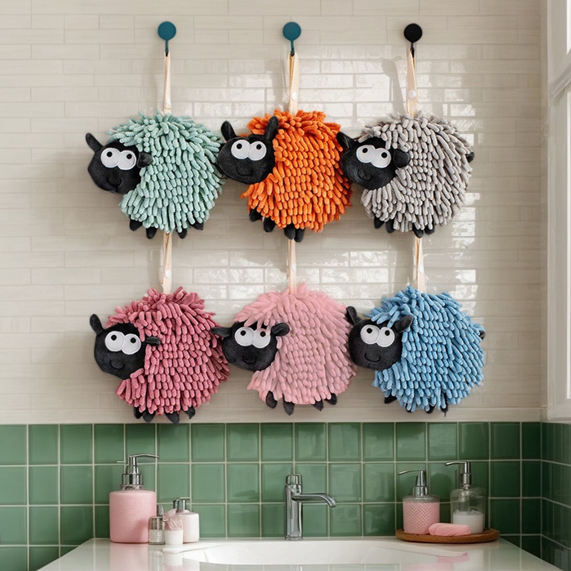 Unique Bargains 2 Pcs Chenille Hand Towel in Sheep Shape 7" x 7" Blue