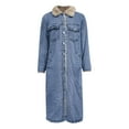 thumbnail image 4 of Women's Winter Windproof Lined Long Denim Coat Trucker Jacket Blue M, 4 of 7