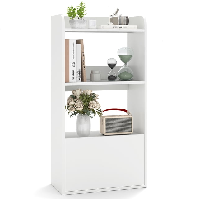 Gymax Bookcase w/ Drawer 3-Tier Open Shelf Anti-Toppling Kits for Living Room White