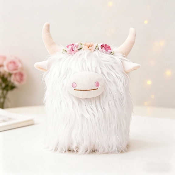 Gumesh Highland Cow Stuffed Animal Plush Toy - Cute Fluffy Brown Plushie - Soft Cotton Farm Animal Toys for Kids Girls Boys - Kawaii Room Decor Birthday
