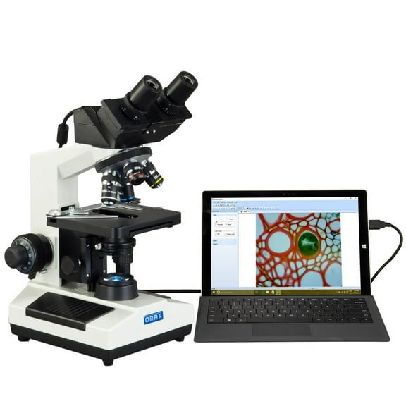 omax built-in 3mp camera 40x-2000x digital biological compound binocular led light microscope with double layer mechanical stage oil immersion na1.25 condenser 3.0mp camera