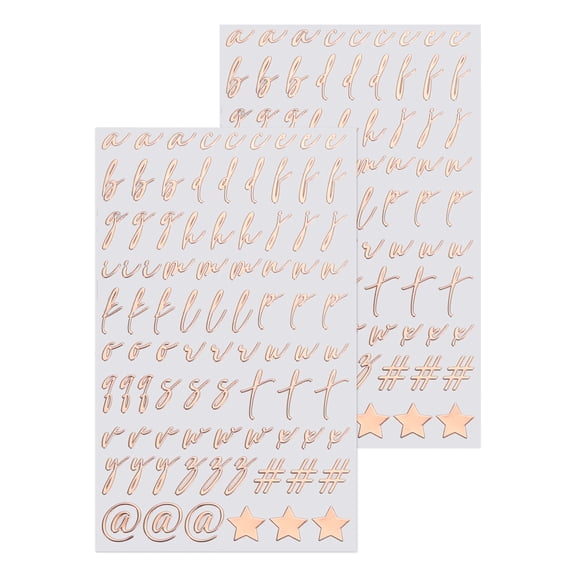 2 Sheets Cursive Letter Stickers for Resin Nails 3D Small Rose Gold Alphabet Sticker Metallic Alloy for Epoxy Resin