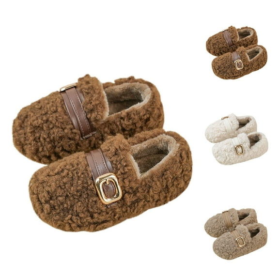 Miluxas Girls Winter Warm Shoes Soft-Soled Plush-Lined Slip-on Kids Winter Fleece Casual Shoes for Girls Khaki 1(34)