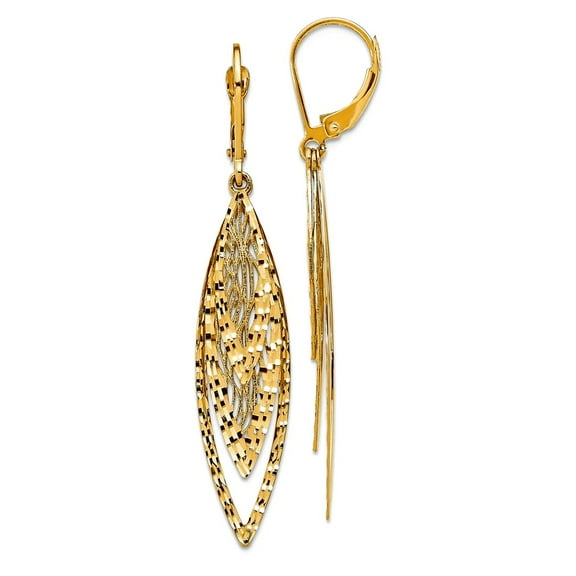 14k Gold Polished Sparkle-Cut Leverback Earrings 52.7x9.75mm Wide Stud Earring for Women - 3.0 Grams