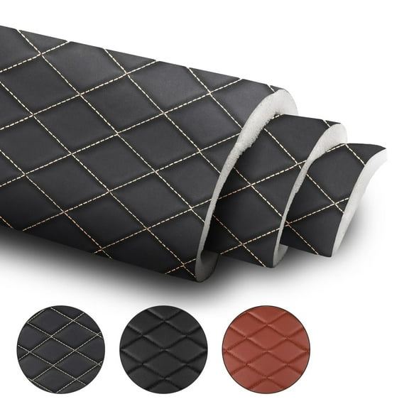 63" W Vinyl Faux Leather Car Upholstery Fabric, Waterproof Automotive Headliners Material Foam Backed for DIY Furniture Car Seats, Black, Sold by Yard
