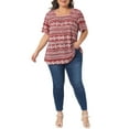 thumbnail image 2 of Agnes Orinda Women's Plus Size Boho Print  Tops Square Neck Short Sleeve Blouse Summer Casual T-Shirt 1X Red, 2 of 6