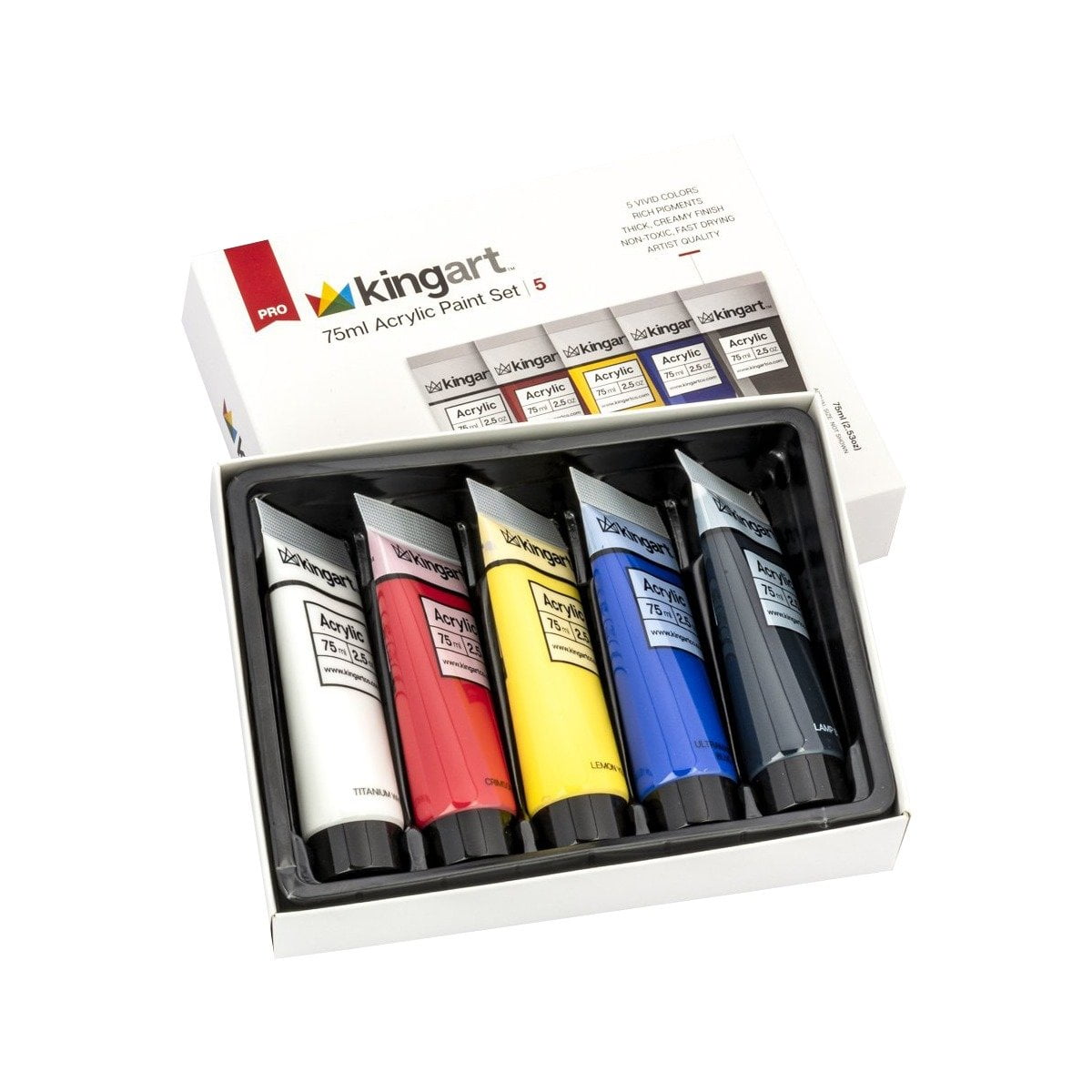 KINGART™ Artist Acrylic Paint, 75ml (2.53oz), Set of 5 Unique Colors