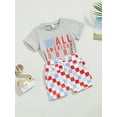 thumbnail image 3 of Wassery 4th of July Toddle Baby Girls Boys Independence Day Clothes Bus Letters Print Short Sleeve Round Neck T-Shirts and Contrast Color Checkerboar 0-18M My First Independence 's Day 0-3T, 3 of 9