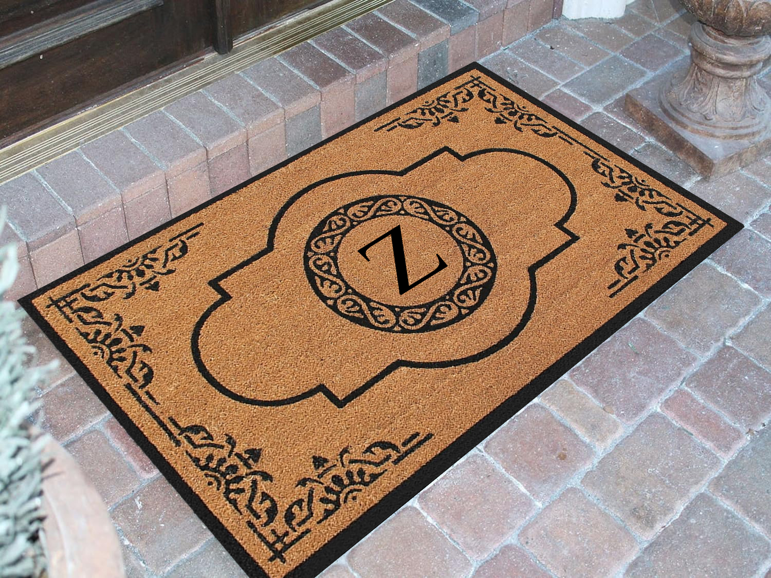 A1HC Abrilina Natural Coir Monogrammed Door Mat, PVC Backing, Durable Anti-Shed Heavy Duty Doormat for Outdoor Front Porch Entrymat - 30"x48"