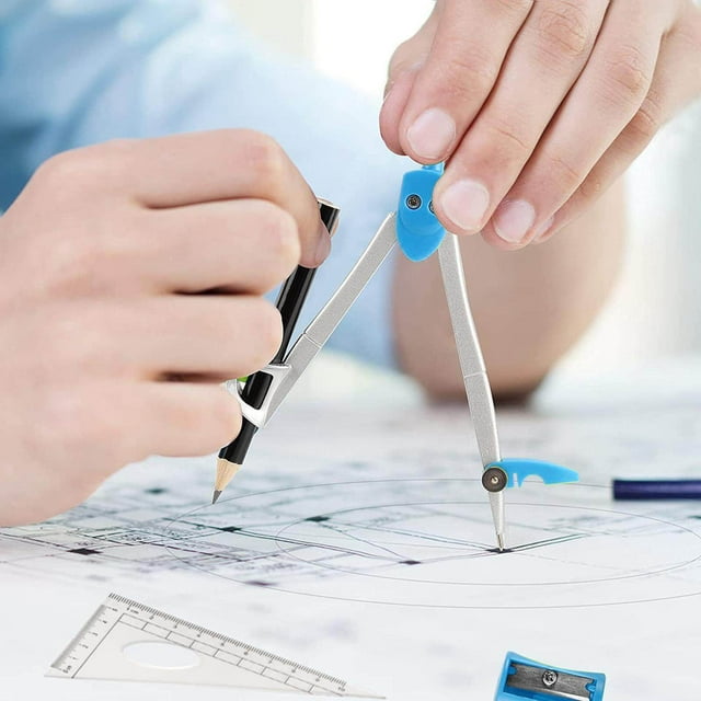 Langgg Kit de Géométrie Mathématique Ensemble de Boussole Outil de Protraction Géométrie de Classe Règle Triangulaire Enseignants Scolaires Bleu
