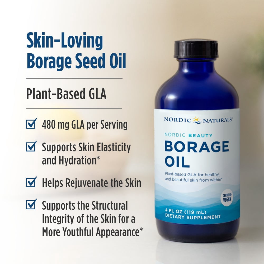 Nordic Naturals Nordic Beauty Borage Oil Liquid, 480 Mg GLA, Vegan, 4 Fl Oz