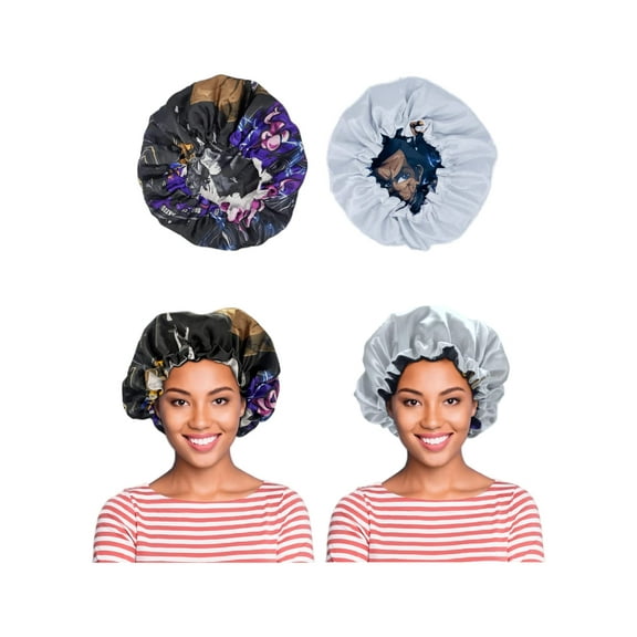 Double Layer Reversible Anime Bonnet for Men and Women - Comfortable Satin Silk Fabric with Elastic Soft Band, Huey