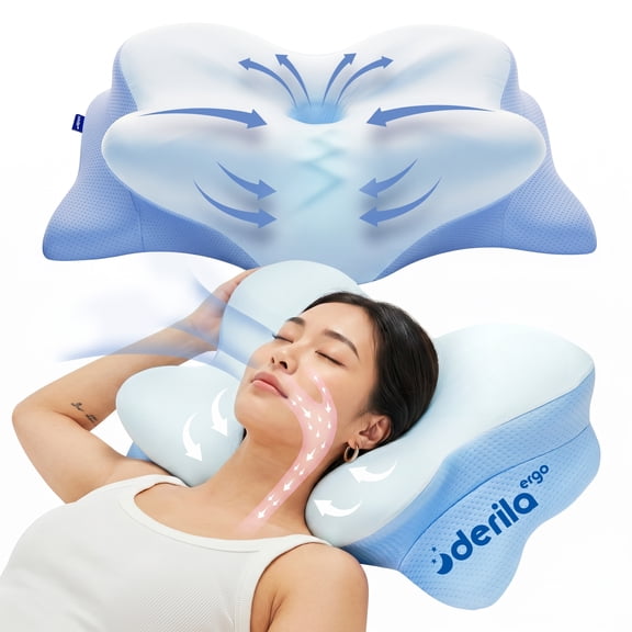 Derila Ergo Cervical Neck Pillow - 21.25 x 14.17 x 4.72 inches Contour Memory Foam Pillows for Back & Side Sleepers