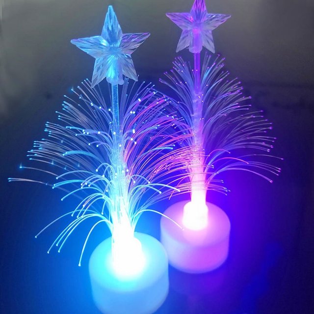 Luz LED navideña con árbol de Navidad de fibra óptica que cambia en 7 colores alimentado por USB con S
