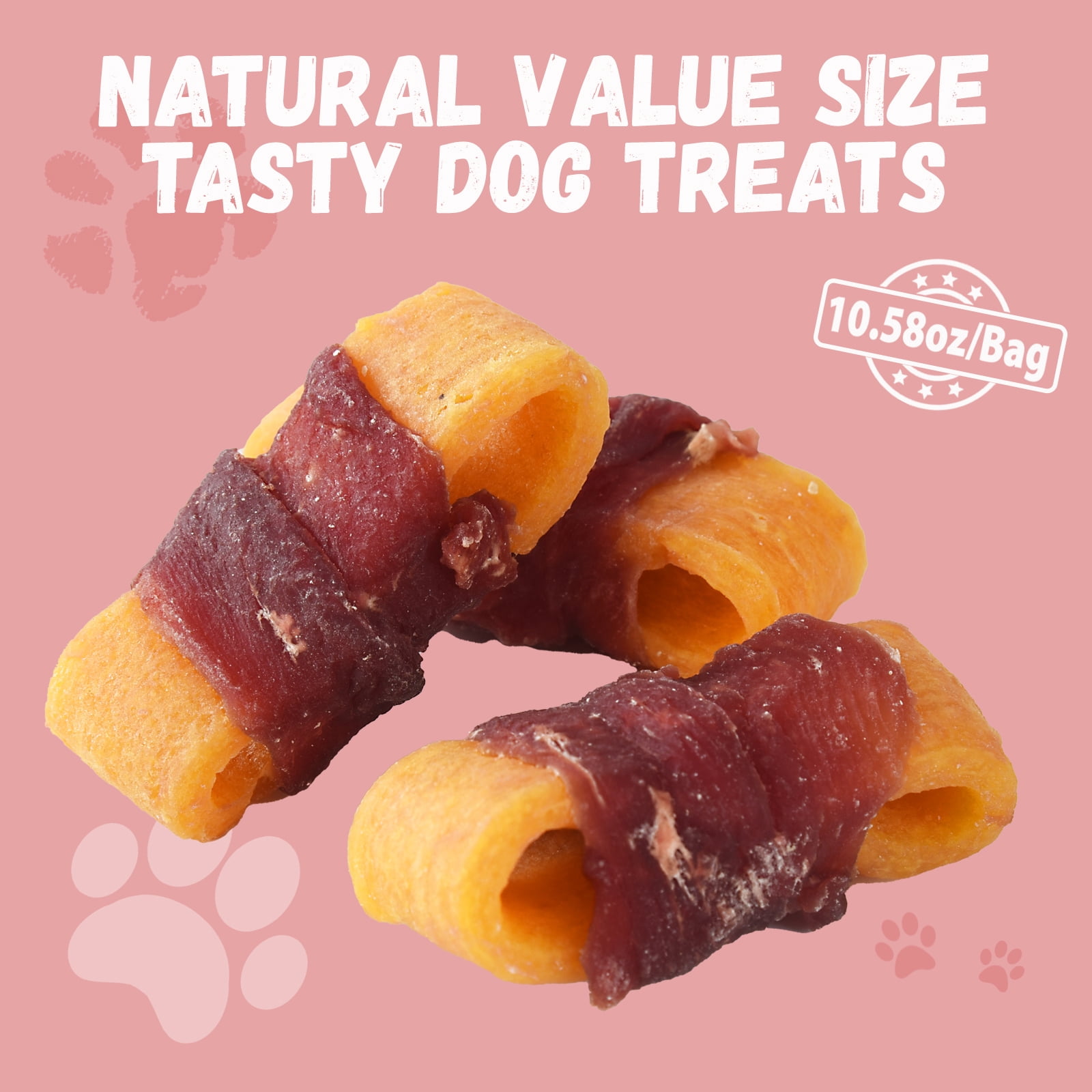 (2 pack) Pawmate Sweet Potato Dog Treats, Natural Duck Jerky Peanut Butter Chews for All Dogs,10.6oz