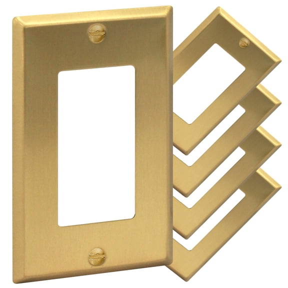Rio Salto BRASS Signature Collection Metal Rocker Decorator Gold Light Switch Wall Plate or Outlet Cover Wall Plate 5-Pack Single Receptacle Wallplate Covers 1 Gang Receptacle Standard Size
